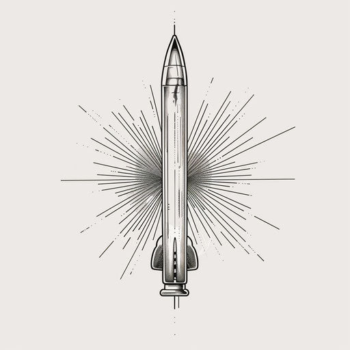 Flat tattoo sketch of a bullet with dynamic, radiating lines indicating speed