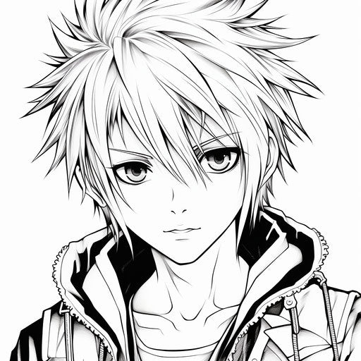 Anime coloring pages, cool boys with captivating gaze