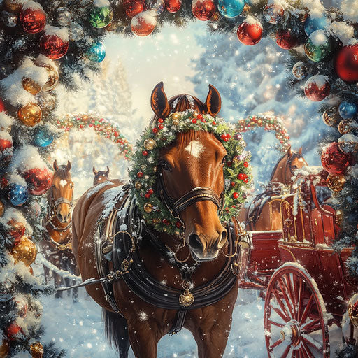 Festive horses in the snow