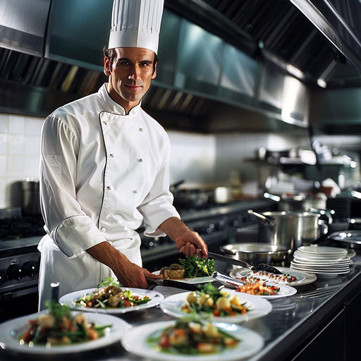 Professional chef managing high-end restaurant kitchen