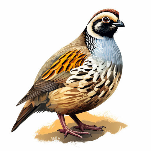 Quail illustration in the style of Chiaroscuro Art, on white background