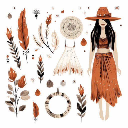Boho illustration in Minimalist style, on white background