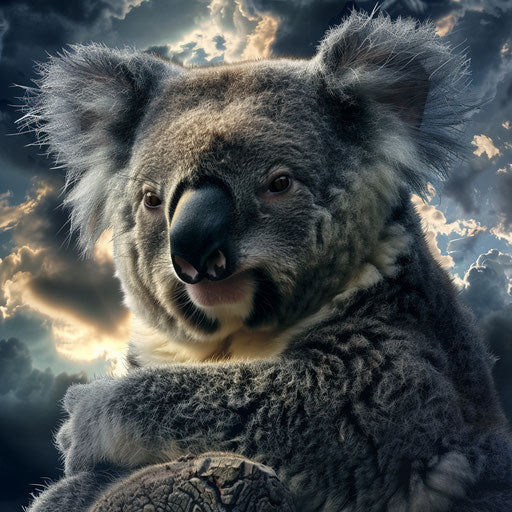 Koala under stormy sky, dramatic and moody atmosphere