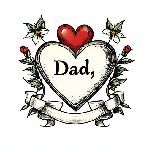 Beautiful flat tattoo sketch of father with heart and banner