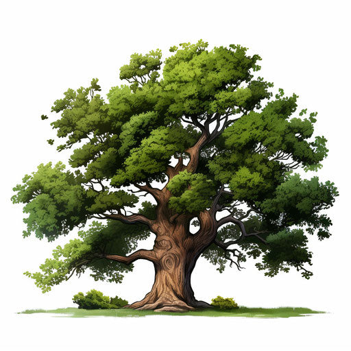 Oak tree clip art in the style of Chiaroscuro Art, on a white background