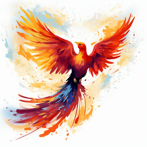 Phoenix illustration in Impressionistic Art style on white background