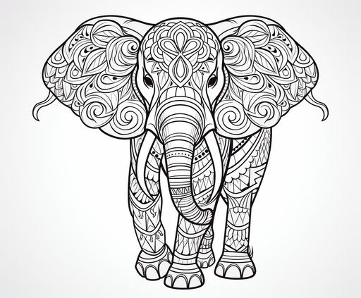 Elephant with ornamental pattern on head and legs