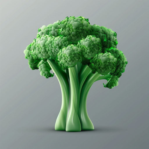 Broccoli clipart with flat random background, metallic sheen and realistic textures