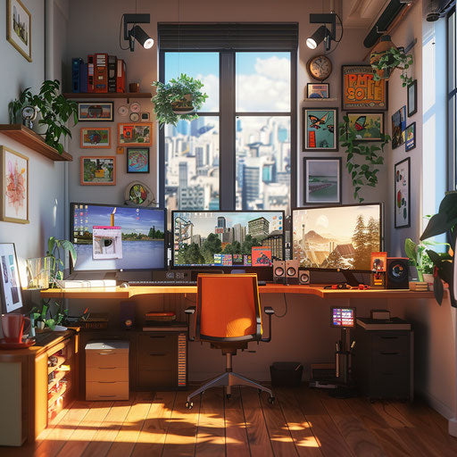 Animator's workspace with dual monitors