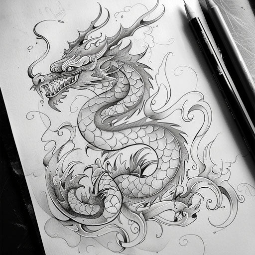 Dynamic sketch of a tribal dragon with energetic curves