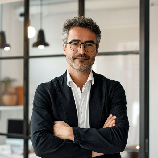 Confident businessman in a minimalist office