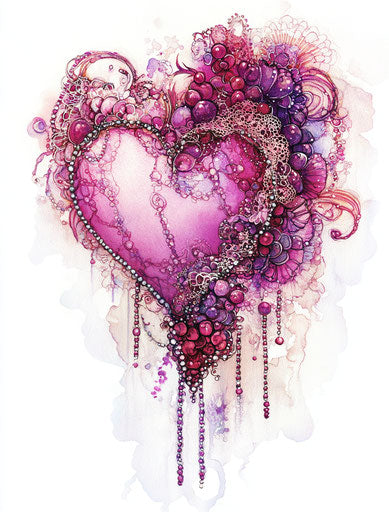 Valentine's Day heart with lace and beads on white background
