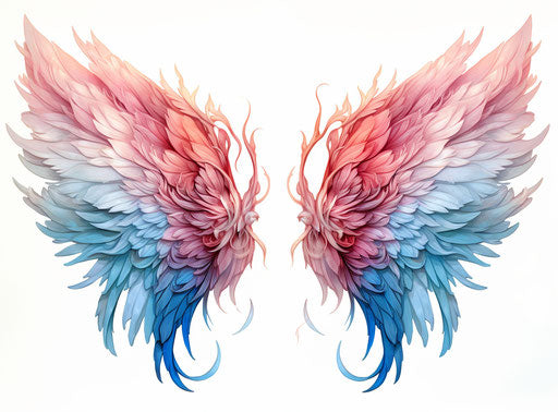 Pink and blue angel wings, Sam Guay style, mystic symbolism