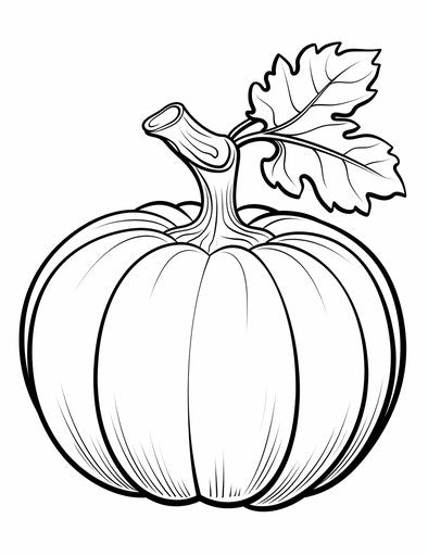 A coloring page of a pumpkin with leaf