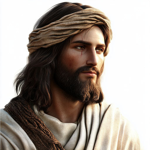 3D Jesus with flat white background, photo realistic style