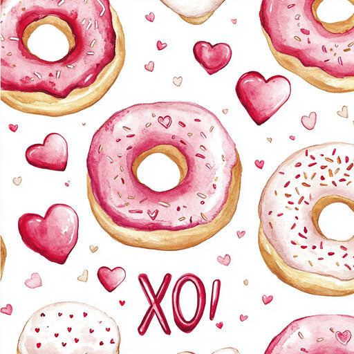 Delicious Valentine's Day donuts in seamless pattern