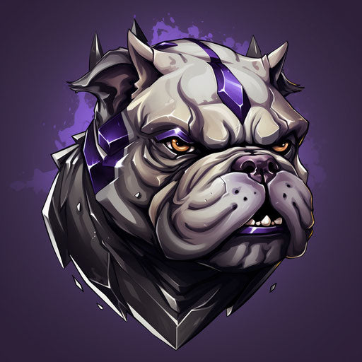Bulldog head with spikes in dark silver and light purple