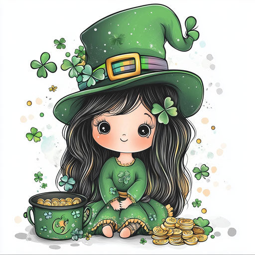 The cute little girl in green with an Irish hat