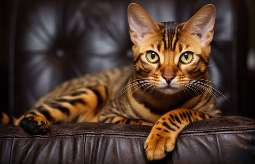 The Bengal Cat, a House Cat, Lying on a Couch