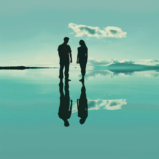 Realistic people silhouettes in PNG on flat aqua background