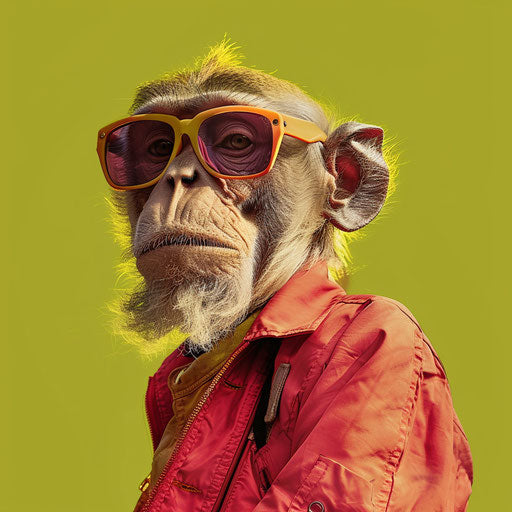 Monkey illustration in hyper-realistic style on flat chartreuse background