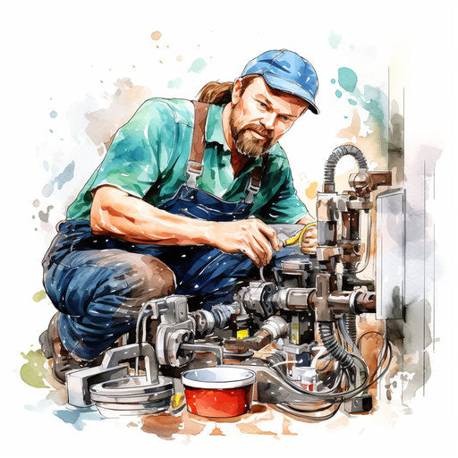 Impressionistic plumber artwork on white background