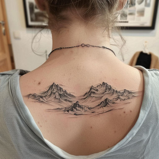 Abstract mountain range tattoo on the neck