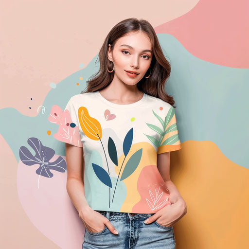 Whimsical t shirt logo design with pastel background