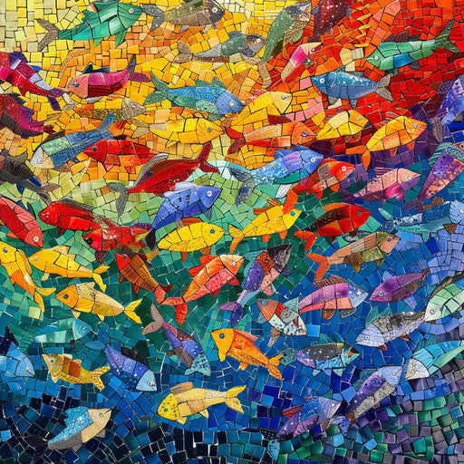 Colorful mosaic of hundreds of tiny fish