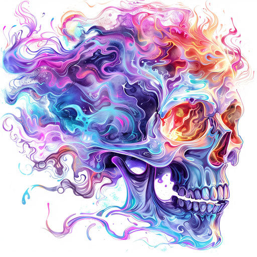Flaming skull on transparent background à la lisa frank