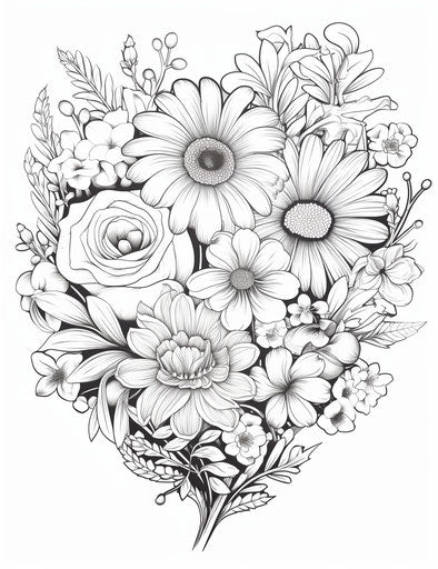 Free coloring flowers for adults, German romantic humor