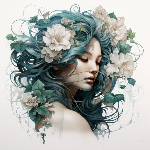 Flowers and vines in aurorapunk style, light and dark colors, detailed anatomy