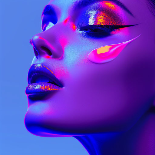 Realistic makeup clipart shining on royal blue background