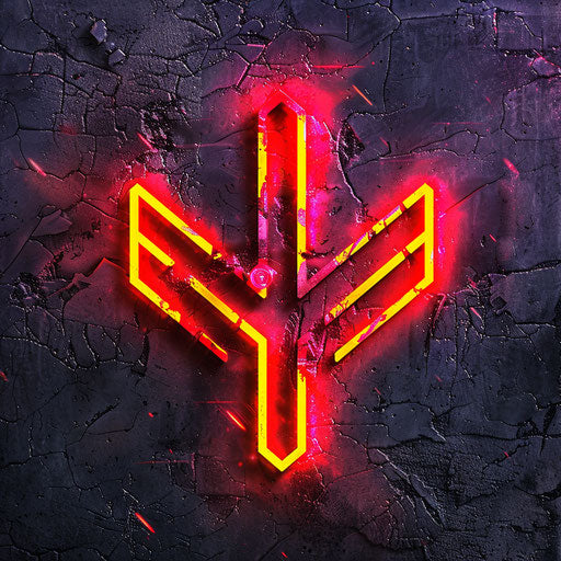 Neon logo with rugged textures and bold neon fonts