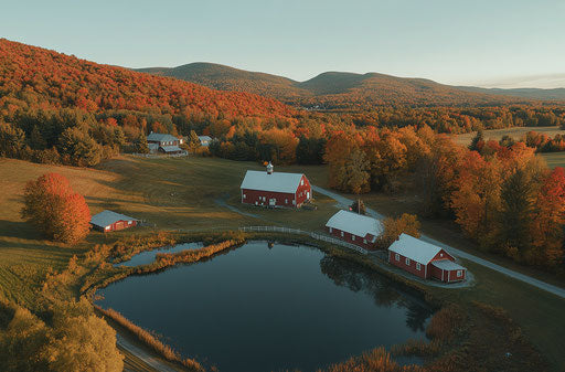 Beautiful farm in Vermont, red barns, fall colors