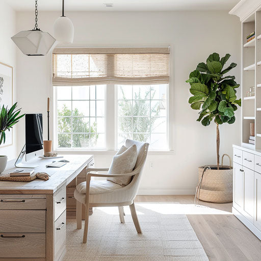 Bright and airy home office with modern furniture