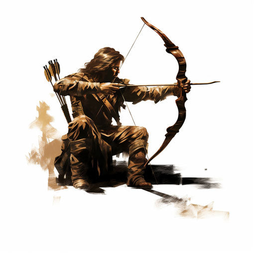 Bow and arrow illustration in the style of Chiaroscuro Art, on white background