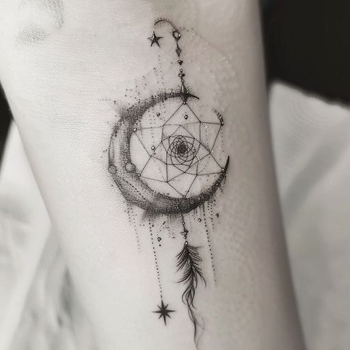 Lunar transformation into dreamcatcher with star beads