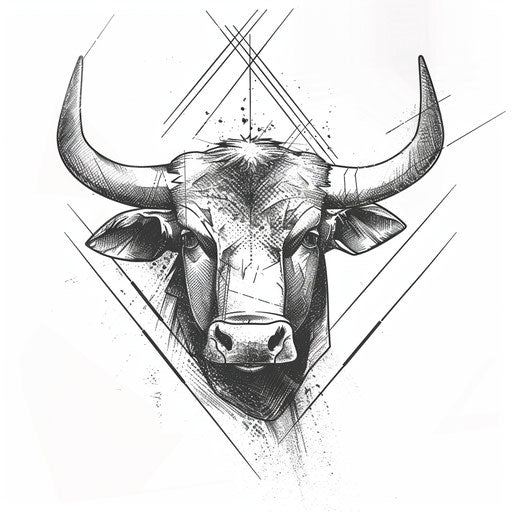 Geometric bull tattoo concept on white background