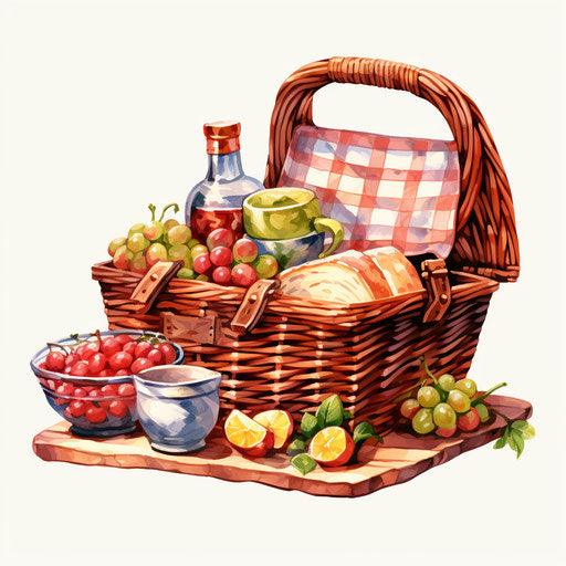 Picnic basket in the style of Oil painting