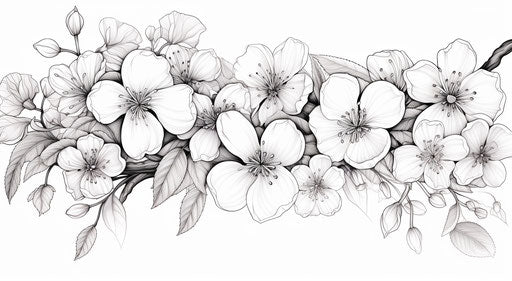 Black and white flowers coloring book: cherry blossoms