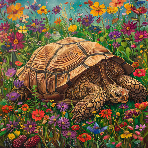 Texas tortoise in a vibrant wildflower meadow