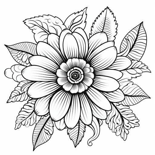 Black and white coloring page of a flower, naive style