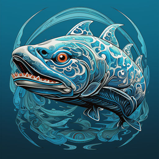 Deep sea fish in Native American style art print