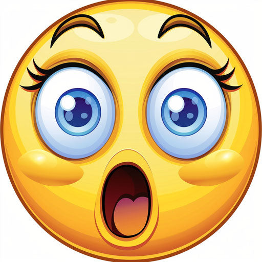 Yellow circle with blue eyes and surprising mouth.