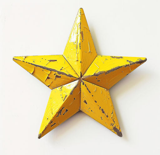 Small yellow star on white in the style of Mike Kelley and Julian Opie