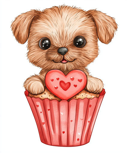 Cute puppy in a red cupcake paper
