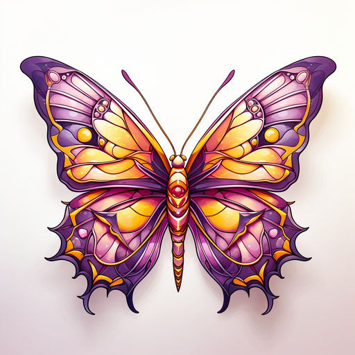 Pink and Yellow Butterfly Clip Art in a Distinctive Style