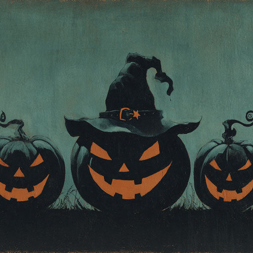 Silhouettes of pumpkins and witch's hat