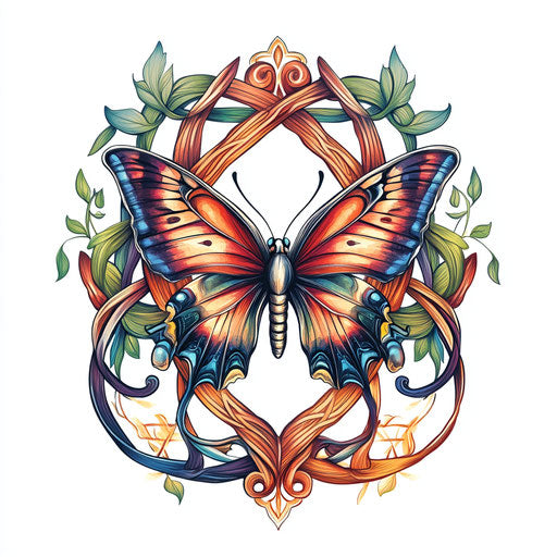 Butterfly tattoo design with Celtic knotwork on white background